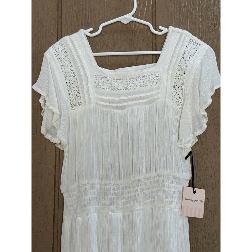 Love Squared Girls Size 8 White Dress Short Sleeve with Ruffle Detail NWT - Picture 2 of 9